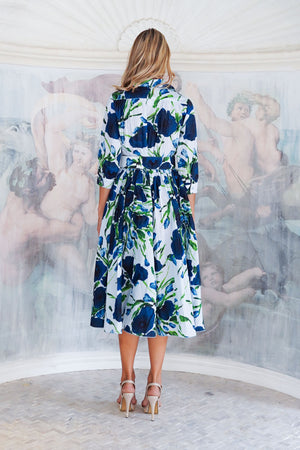 Terry Dress Shirt Collar 3/4 Sleeve Midi Length Poliamide Taffta (Fiori Poppy Big Pastel)