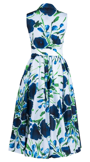 Terry Dress Shirt Collar Sleeveless Midi Plus Length Silk Taffta (Fiori Poppy Big Pastel)