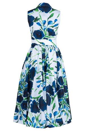 Terry Dress Shirt Collar Sleeveless Midi Plus Length Poliamide Taffta (Fiori Poppy Pastel)