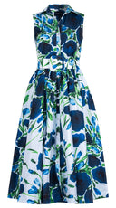 Terry Dress Shirt Collar Sleeveless Midi Plus Length Silk Taffta (Fiori Poppy Big Pastel)