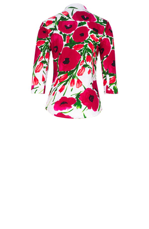 Katharine Shirt 3/4 Sleeve Cotton Stretch (Fiori Poppy White)