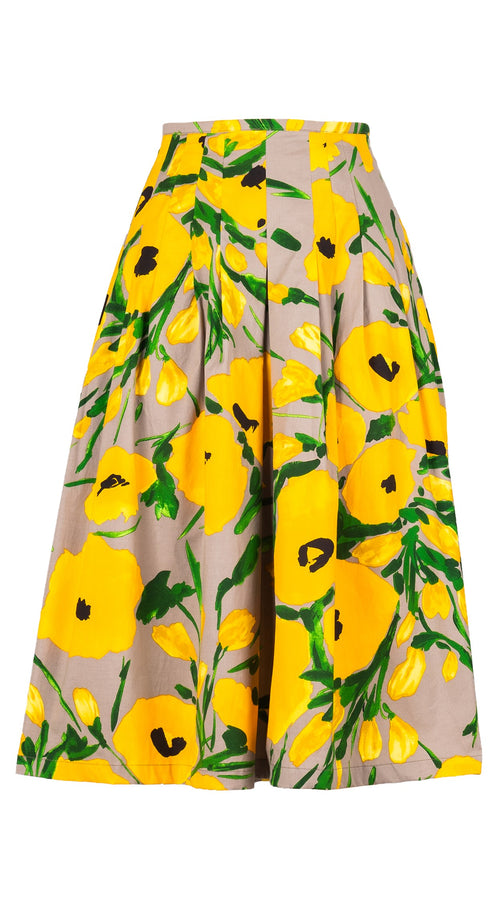 Zelda Skirt Long Length Cotton Stretch (Fiori Poppy Big Pastel)
