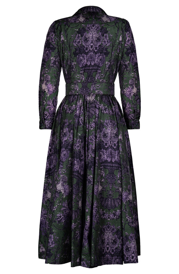 Sabrina Dress Shirt Collar Long Sleeve Midi Plus Length Poliamide Taffta (Firenze Dark)