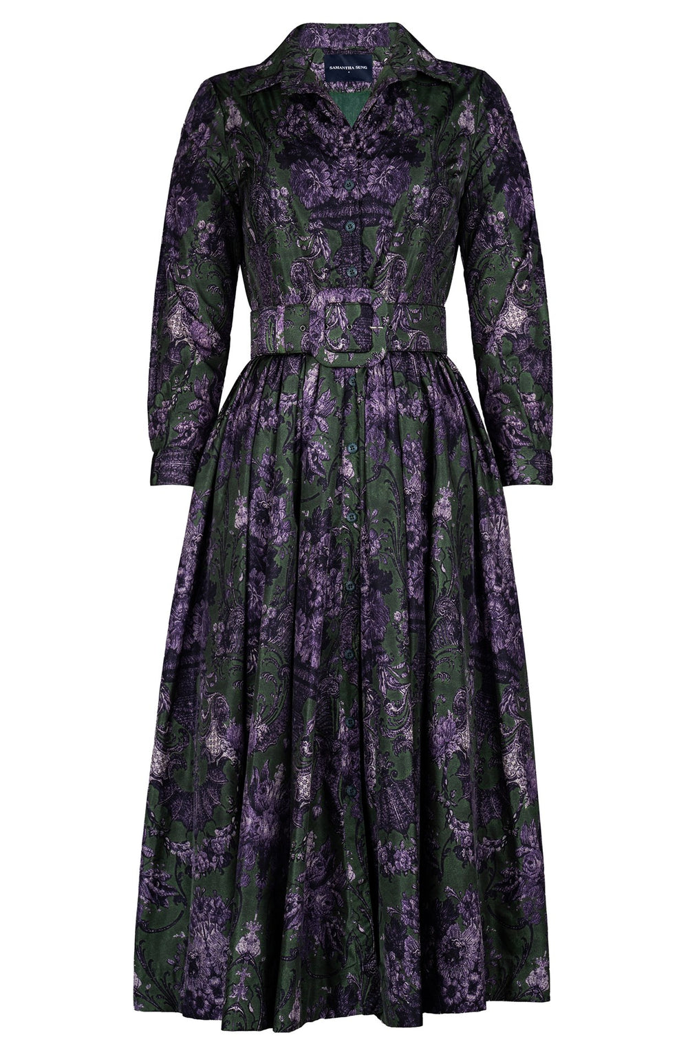 Sabrina Dress Shirt Collar Long Sleeve Midi Plus Length Poliamide Taffta (Firenze Dark)