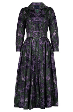 Sabrina Dress Shirt Collar Long Sleeve Midi Plus Length Poliamide Taffta (Firenze Dark)
