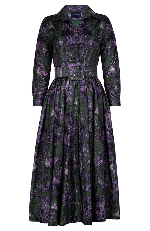 Sabrina Dress Shirt Collar Long Sleeve Midi Plus Length Poliamide Taffta (Firenze Dark)