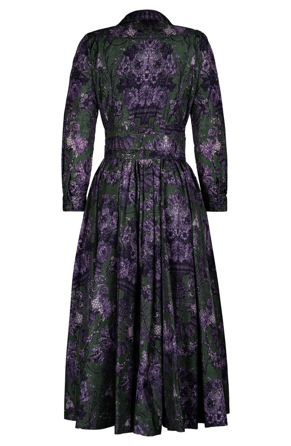 Sabrina Dress Shirt Collar Long Sleeve Midi Plus Length Poliamide Taffta (Firenze Dark)