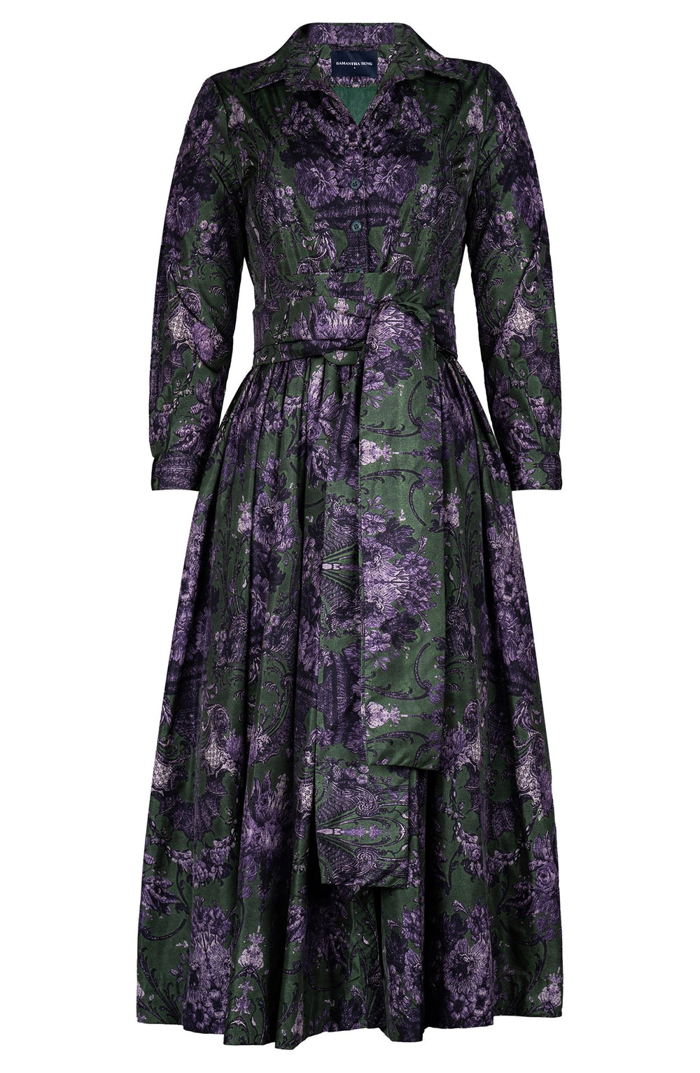 Sabrina Dress Shirt Collar Long Sleeve Midi Plus Length Poliamide Taffta (Firenze Dark)