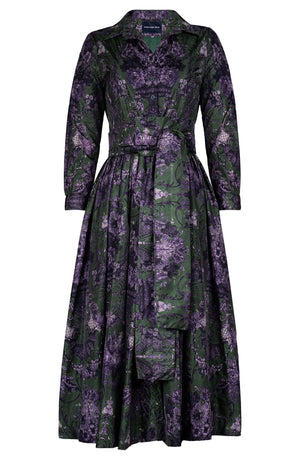 Sabrina Dress Shirt Collar Long Sleeve Midi Plus Length Poliamide Taffta (Firenze Dark)