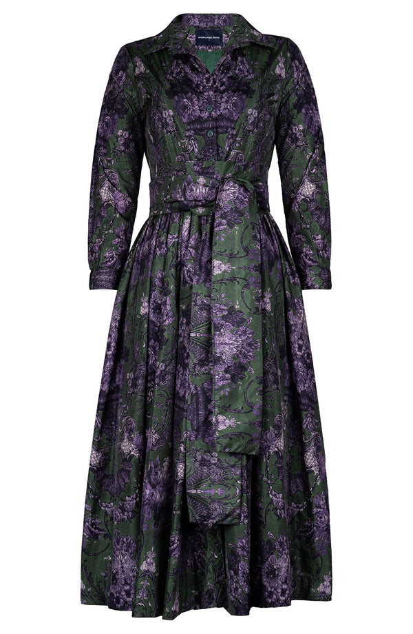 Sabrina Dress Shirt Collar Long Sleeve Midi Plus Length Poliamide Taffta (Firenze Dark)
