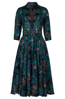 Aster Dress Shirt Collar 3/4 Sleeve Midi Length Wool (Firenze Dusty) - Dusty Aqua Taupe