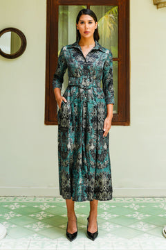 Audrey Dress #7 Shirt Collar 3/4 Sleeve Midi Plus Length Poliamide Taffta (Firenze Velvet Dusty)