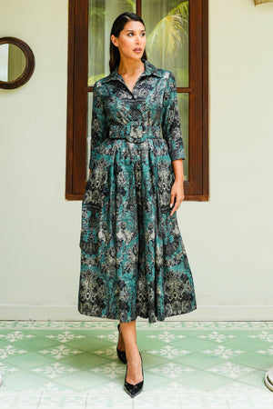 Audrey Dress #7 Shirt Collar 3/4 Sleeve Midi Plus Length Poliamide Taffta (Firenze Velvet Dusty)