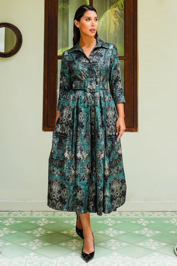 Audrey Dress #7 Shirt Collar 3/4 Sleeve Midi Plus Length Poliamide Taffta (Firenze Velvet Dusty)
