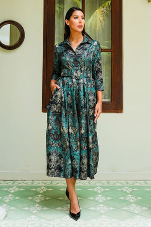 Audrey Dress #7 Shirt Collar 3/4 Sleeve Midi Plus Length Poliamide Taffta (Firenze Velvet Dusty)