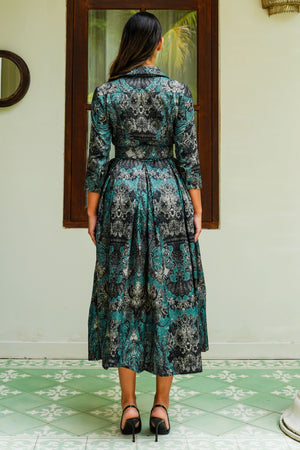 Audrey Dress #7 Shirt Collar 3/4 Sleeve Midi Plus Length Poliamide Taffta (Firenze Velvet Dusty)