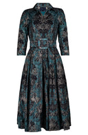 Audrey Dress #7 Shirt Collar 3/4 Sleeve Midi Length Poliamide Taffta (Firenze Dusty)