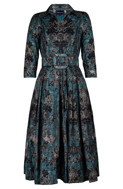 Audrey Dress #7 Shirt Collar 3/4 Sleeve Midi Length Poliamide Taffta (Firenze Dusty)