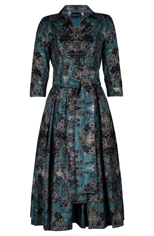 Audrey Dress #7 Shirt Collar 3/4 Sleeve Midi Length Poliamide Taffta (Firenze Dusty)