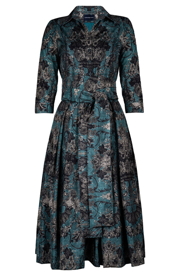 Audrey Dress #7 Shirt Collar 3/4 Sleeve Midi Length Poliamide Taffta (Firenze Dusty)