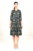Audrey Dress #1 Shirt Collar 3/4 Sleeve Long Length Cotton Stretch (Firenze Dark)