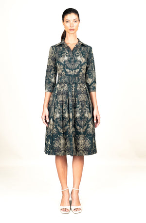 Audrey Dress #1 Shirt Collar 3/4 Sleeve Long Length Cotton Stretch (Firenze Dark)