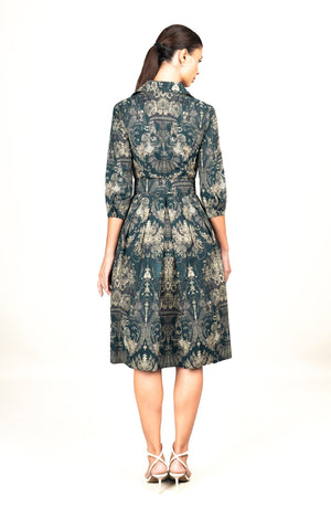 Audrey Dress #1 Shirt Collar 3/4 Sleeve Long Length Cotton Stretch (Firenze Dark)