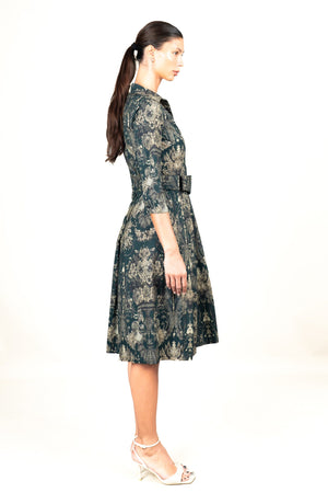 Audrey Dress #1 Shirt Collar 3/4 Sleeve Long Length Cotton Stretch (Firenze Dark)