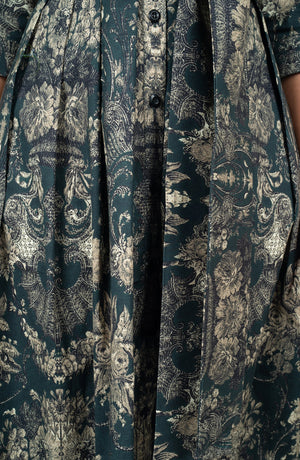 Audrey Dress #1 Shirt Collar 3/4 Sleeve Long Length Cotton Stretch (Firenze Dark)