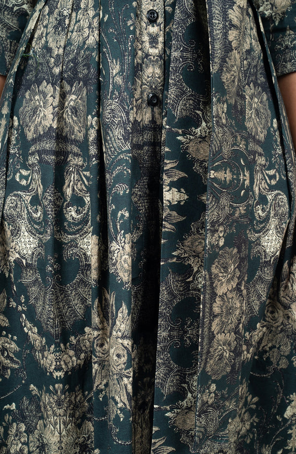 Audrey Dress #1 Shirt Collar 3/4 Sleeve Long Length Cotton Stretch (Firenze Dark)