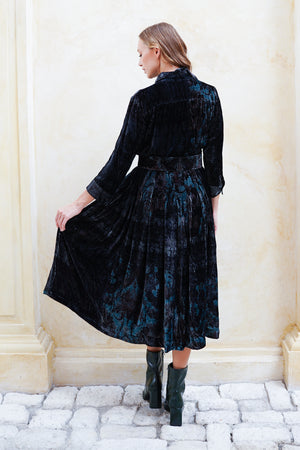 Audrey Dress #3 Shirt Collar 3/4 Sleeve Midi Length Silk Velvet (Firenze Velvet)