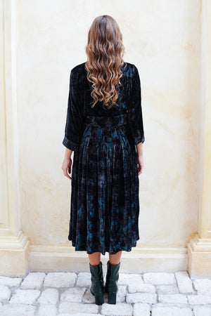 Audrey Dress #3 Shirt Collar 3/4 Sleeve Midi Length Silk Velvet (Firenze Velvet)