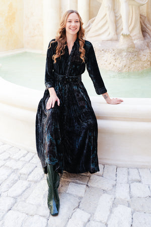 Audrey Dress #3 Shirt Collar 3/4 Sleeve Midi Length Silk Velvet (Firenze Velvet)