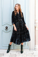 Audrey Dress #3 Shirt Collar 3/4 Sleeve Midi Length Silk Velvet (Firenze Velvet)