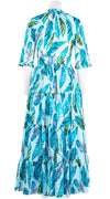 Eva Dress Crew Neck 3/4 Sleeve Maxi Length Cotton Musola (Floating Feather Pastel)