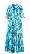 Eva Dress Crew Neck 3/4 Sleeve Maxi Length Cotton Musola (Floating Feather Pastel)