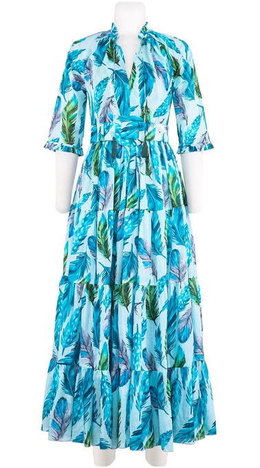 Eva Dress Crew Neck 3/4 Sleeve Maxi Length Cotton Musola (Floating Feather Pastel)