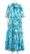 Eva Dress Crew Neck 3/4 Sleeve Maxi Length Cotton Musola (Floating Feather Pastel)