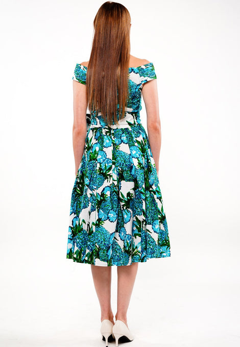 Florance Dress #2 High Off Shoulder Band Sleeve Long Length Cotton Stretch (Pineapple Tree)