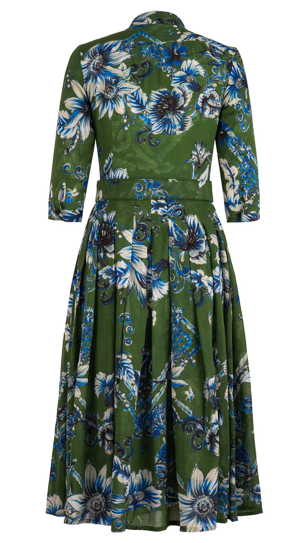 Audrey Dress #4 Shirt Collar 3/4 Sleeve Midi Length Wool Musola (Flower Luxembrug Ivory)