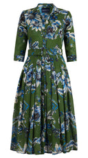 Audrey Dress #4 Shirt Collar 3/4 Sleeve Midi Length Wool Musola (Flower Luxembrug Ivory)