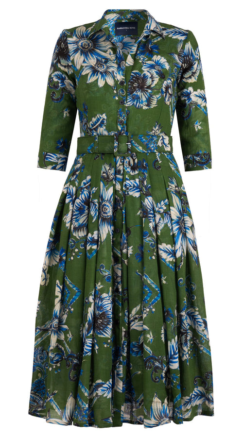 Audrey Dress #4 Shirt Collar 3/4 Sleeve Midi Length Wool Musola (Flower Luxembrug Ivory)