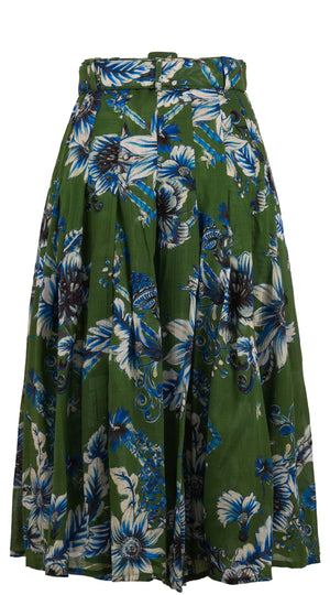 Zeller Skirt Midi Length Wool Musola (Flower Luxembrug Ivory) - Sap Green Ivory