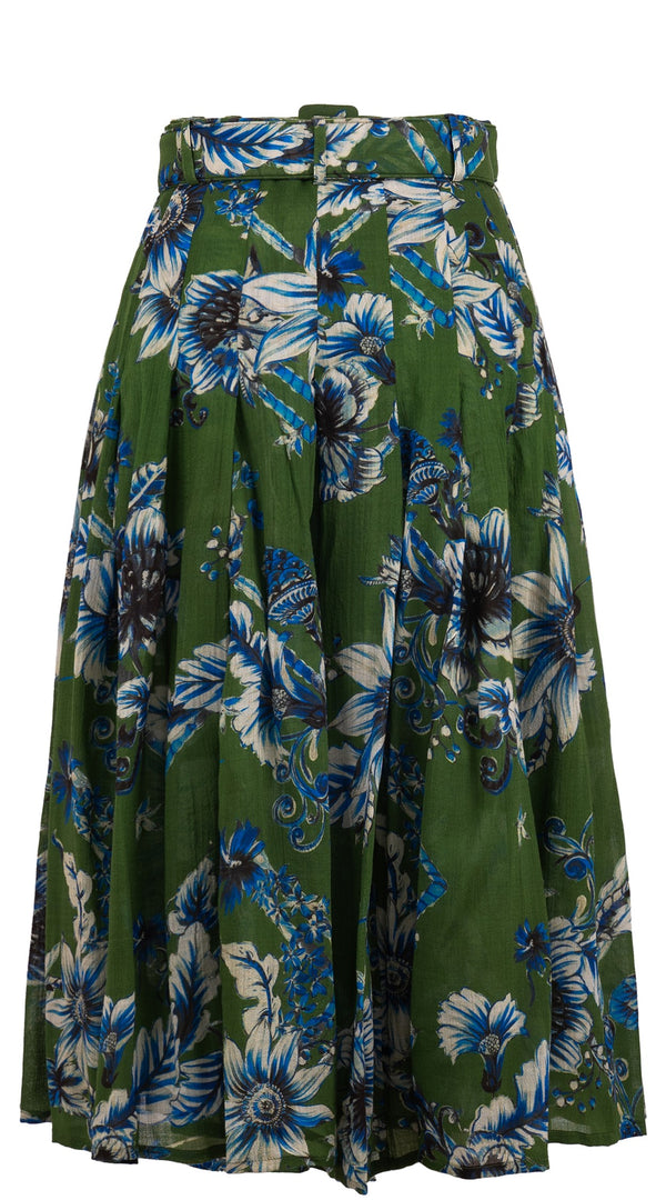 Zeller Skirt Midi Length Wool Musola (Flower Luxembrug Ivory) - Sap Green Ivory