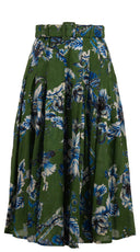 Zeller Skirt Midi Length Wool Musola (Flower Luxembrug Ivory) - Sap Green Ivory