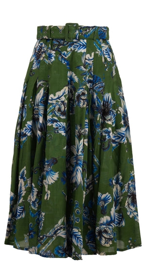 Zeller Skirt Midi Length Wool Musola (Flower Luxembrug Ivory) - Sap Green Ivory