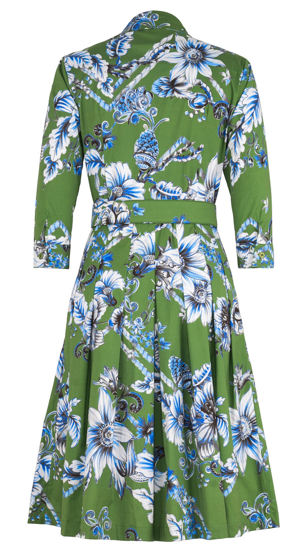 Audrey Dress #3 Shirt Collar 3/4 Sleeve Regular Length Cotton Stretch (Flower Luxembrug Ivory)
