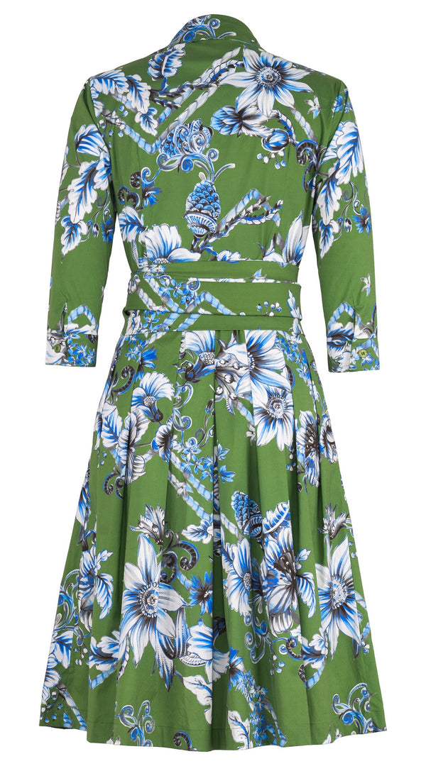 Audrey Dress #3 Shirt Collar 3/4 Sleeve Regular Length Cotton Stretch (Flower Luxembrug Ivory)