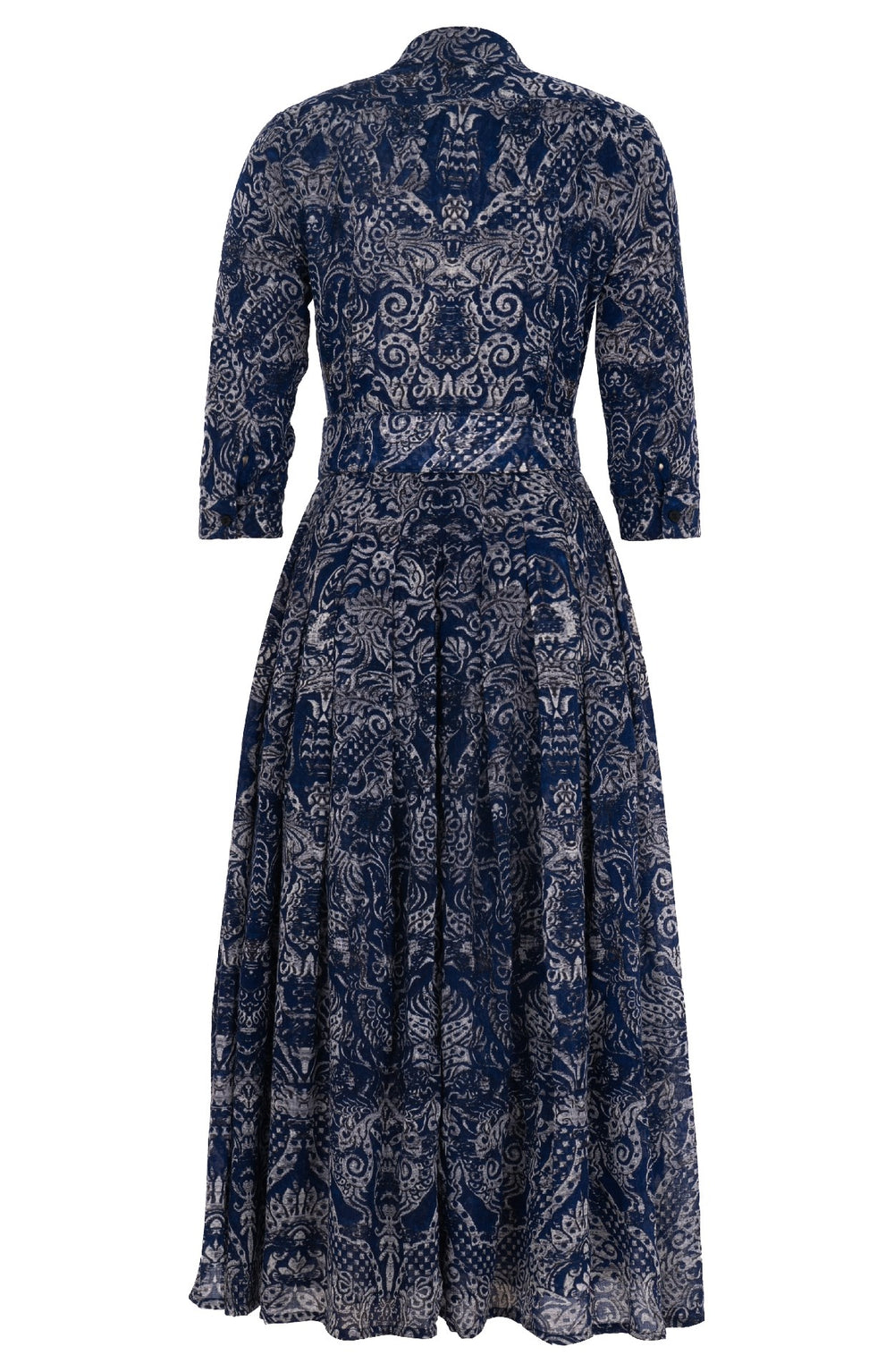 Audrey Dress #4 Shirt Collar 3/4 Sleeve Midi Plus Length Wool ( (Fortuny Velvet) - Admiral Blue