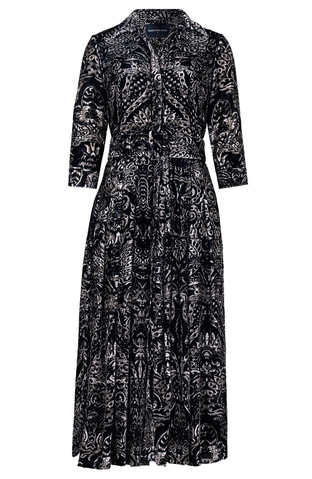 Audrey Dress #4 Shirt Collar 3/4 Sleeve Midi Length Silk Velvet (Fortuny Velvet)
